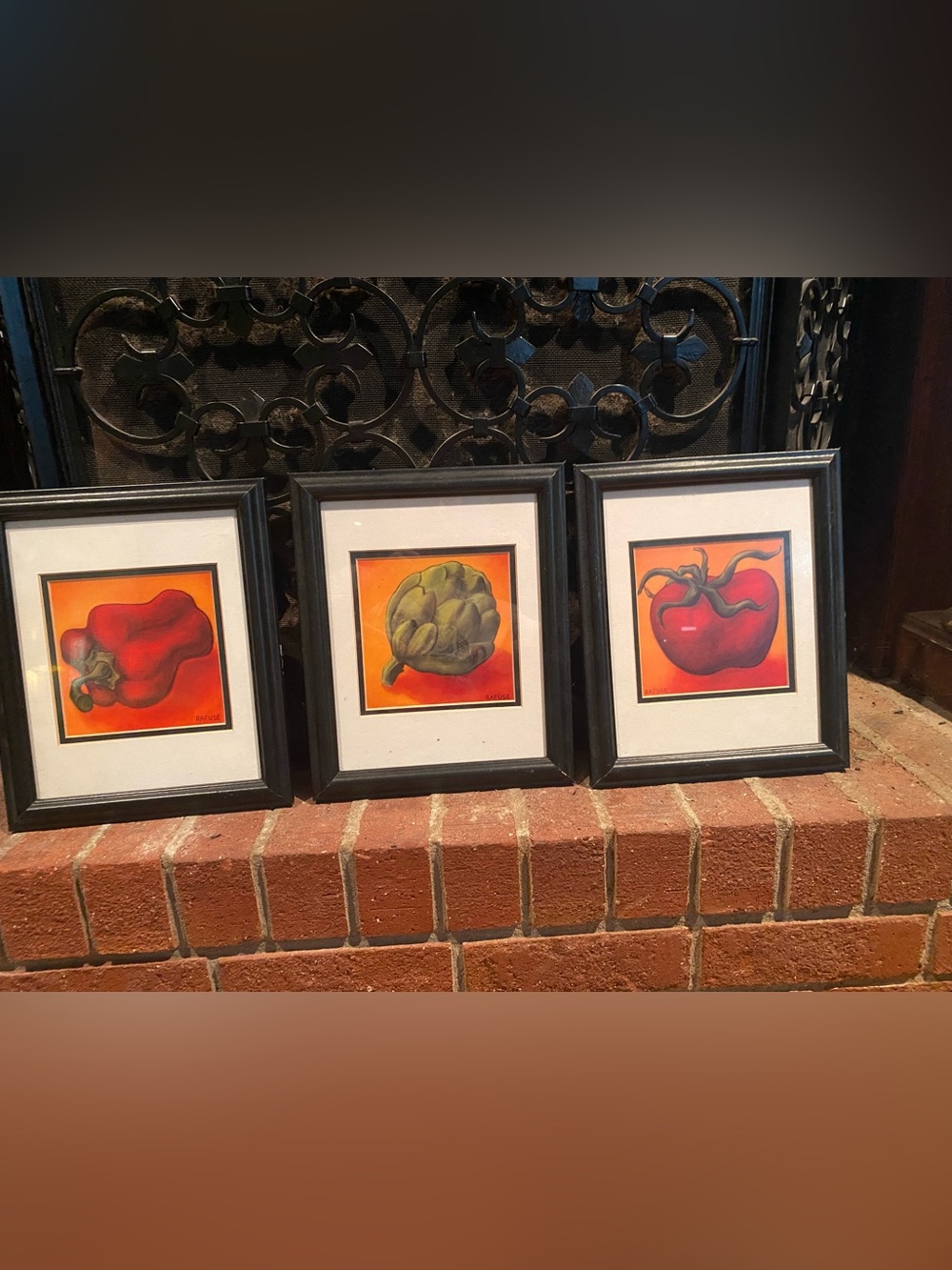 Set of 3 Framed Vegetable Art Prints - Red & Green